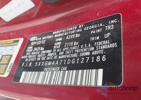 2013 Kia Optima Lx из США, поврежденный, VIN 5XXGM4A71DG127186